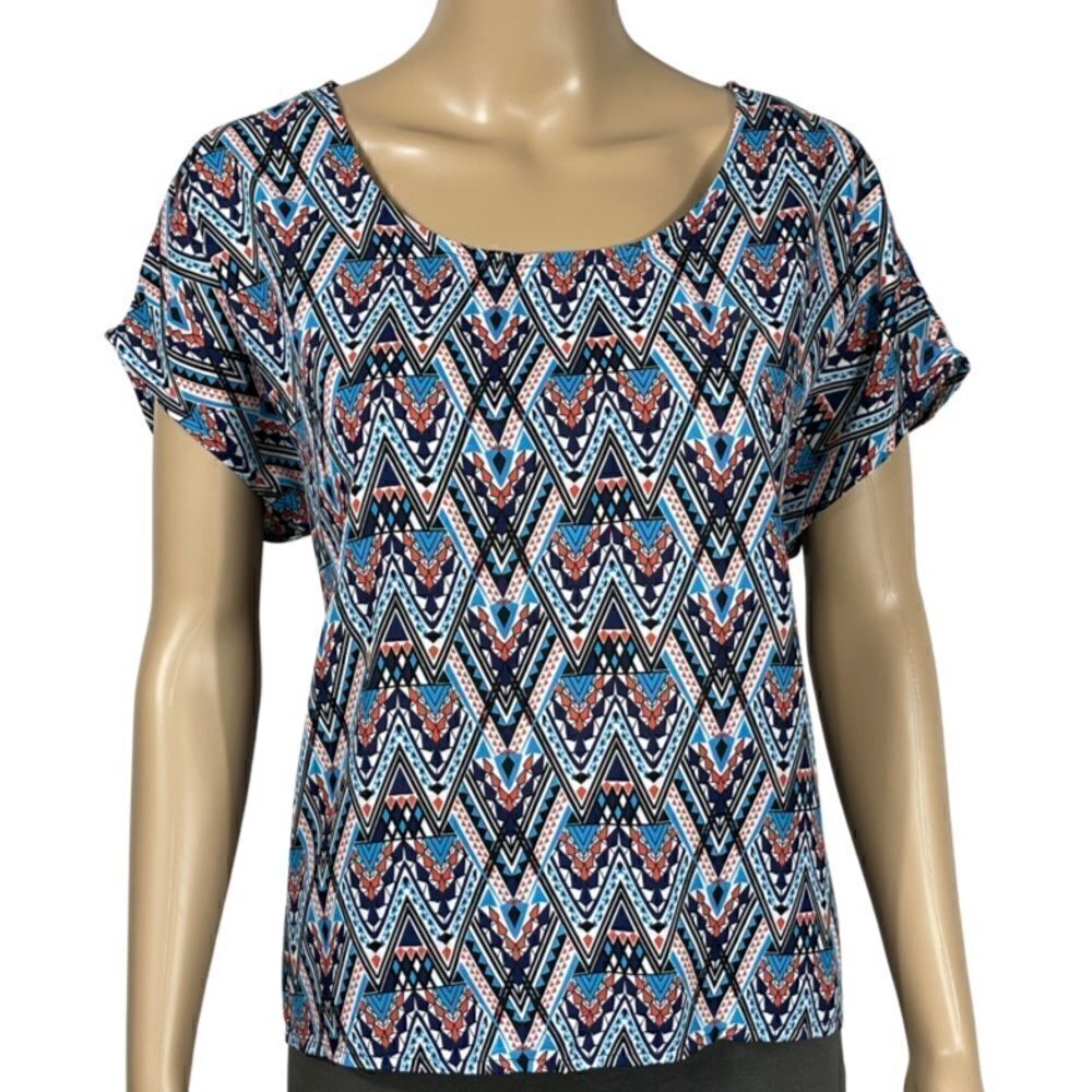 Wishful Park Blue and Orange Button Down Blouse